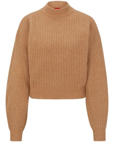 HUGO Wool-blend Oversized-fit Jumper With High Collar - Natural