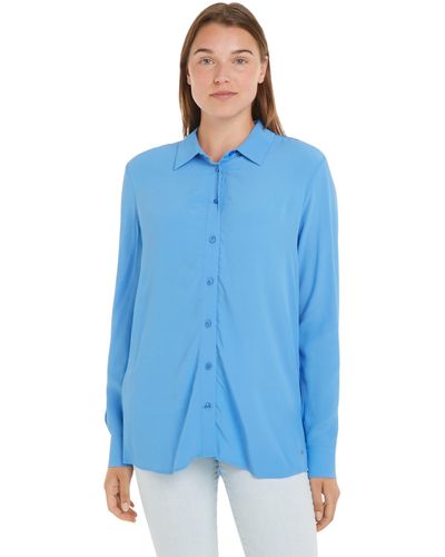 Tommy Hilfiger Fluid Vis Crêpe Regular Shirt Ls Casual Shirts - Blauw