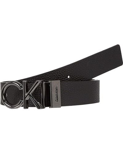 Calvin Klein Cintura Uomo Metal Bombe 3.5 cm Cintura in Pelle - Nero