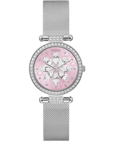 Guess Sparkling Pink Limited Edition 32mm Pink & Silver Mesh Watch - White