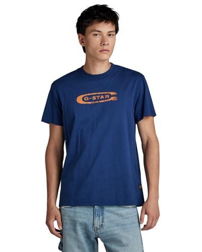 G-Star RAW Distressed Old School Logo T-shirt - Blue