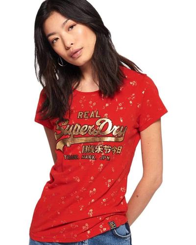 Superdry Vintage Logo Cny Floral All Over Print T-shirt Fiery Red Xs