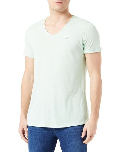 Tommy Hilfiger T-Shirt Kurzarm Tjm Slim Jaspe V Neck V-Ausschnitt - Weiß