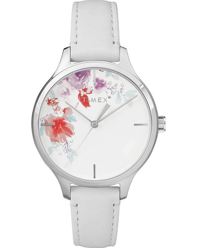 Timex Erwachsene Analog Quarz Uhr mit Leder Armband TW2R66800 - Weiß