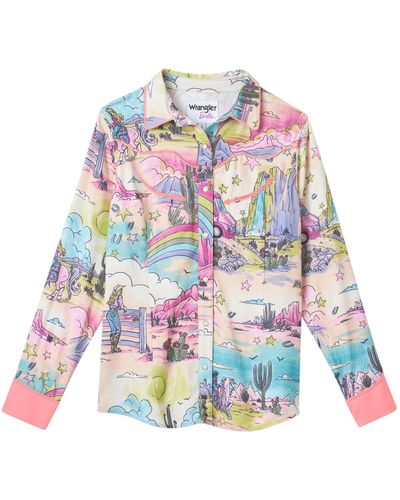 Wrangler Camicia Donna X Barbie Illustrated Western Snap Shirt 112347016 - Blue