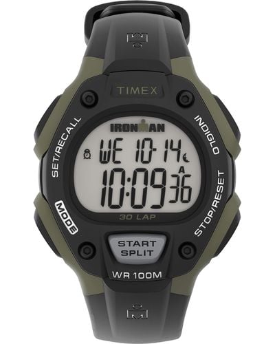Timex Ironman Classic 30 38mm Resin Strap Watch – Green Case Black Top Ring With Black Resin