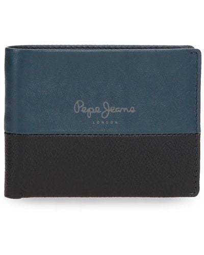Pepe Jeans Dual Horizontal Wallet With Purse Blue 11.5 X 8 X 1 Cm Leather