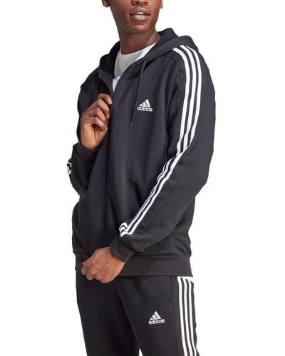 adidas Essentials Fleece 3-stripes Full-zip Hoodie - Black