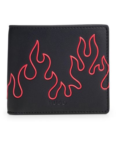 HUGO Jared 8 cc Klapp-Geldbörse aus Kunstleder mit Flammen-Artwork Schwarz Stck - Lila