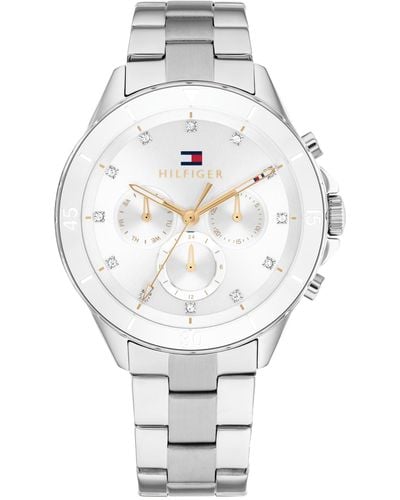 Tommy Hilfiger Montre Analogique Multifunction à Quartz pour femme Collection avec Bracelet en Acier Inoxydable avec Bracelet en - Blanc