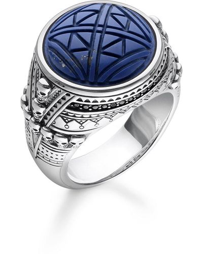 Thomas Sabo Ring Ethno Totenköpfe blau 925Er Sterlingsilber