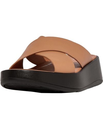 Fitflop F-mode Woven-leather S Slides Latte Tan - Black