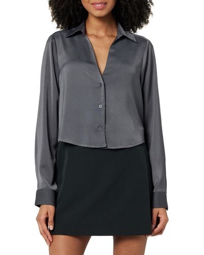 The Drop Harlow Silky Cropped Blouse Camicie - Grigio