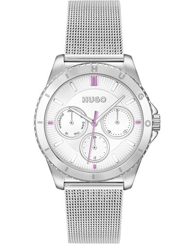 HUGO Analogue Multifunction Quartz Watch For Women #dance Collection With Silver Stainless Steel Bracelet - 1540162 - White