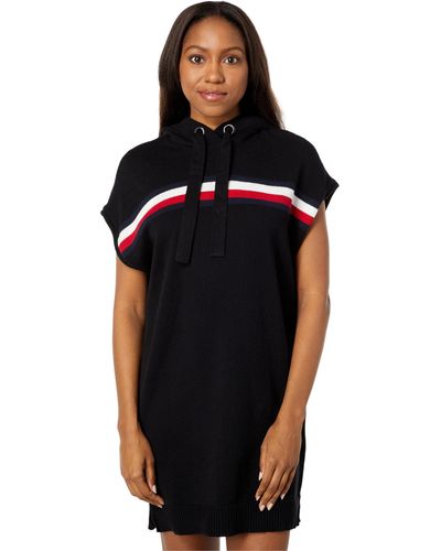 Tommy Hilfiger Knit Long Sleeve Hooded Sportswear Dress - Black