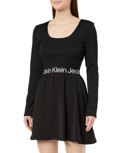 Calvin Klein Kleid Logo Elastic Long Sleeve Dress Langarm - Schwarz