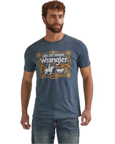 Wrangler Western Crew Neck Short Sleeve Tee Shirt - Blue