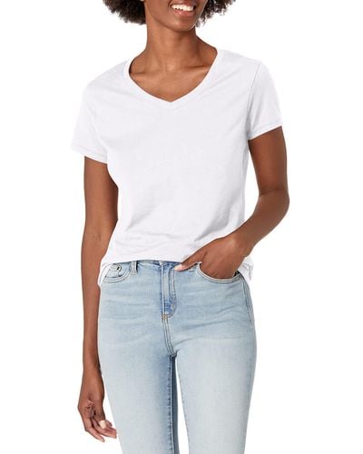 Hanes Womens X-temp V-neck T-shirt Novelty T Shirts - White
