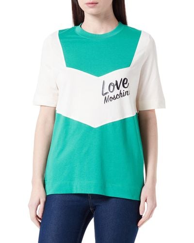 Love Moschino Regular Fit Short-Sleeved with Contrast Color Inserts T-Shirt - Verde