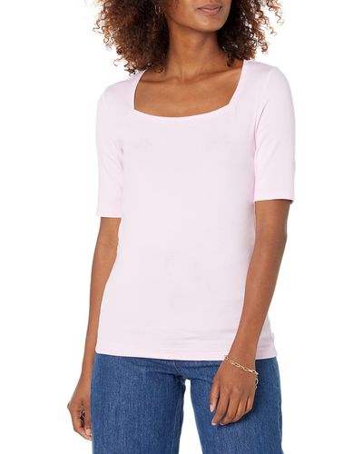 Amazon Essentials Halbarm-T-Shirt mit eckigem Ausschnitt in schmaler Passform - Weiß