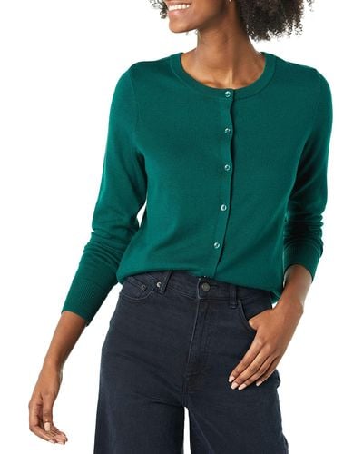 Amazon Essentials Lightweight Crewneck Cardigan Sweater Sweaters - Verde