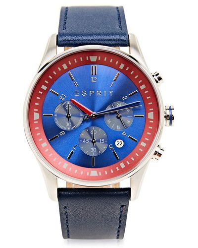 Esprit Edelstahl-Chronograph mit Leder-Armband - Mehrfarbig