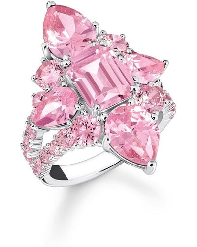 Thomas Sabo Silver Cocktail Ring With Pink Zirconia Stones 925 Sterling Silver Tr2441-051-9