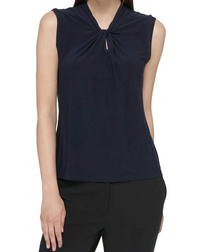 Tommy Hilfiger Sleeveless Blouse – Business Casual 's Tops With Knotted - Blue