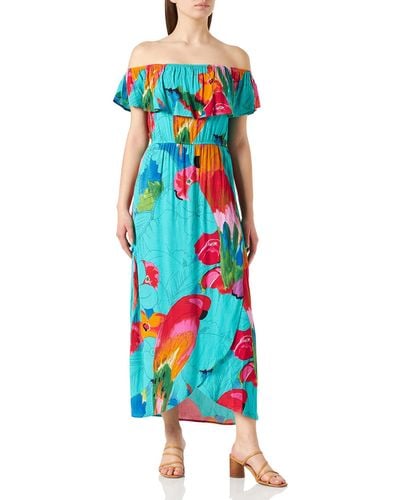 Desigual Viscose Boat Neck Floral Dress - Blue