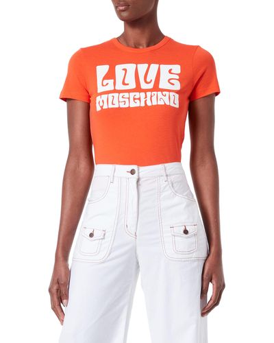 Love Moschino Maglietta Slim Fit in Jersey di Cotone con Stampa Anni '70. T-Shirt - Arancione