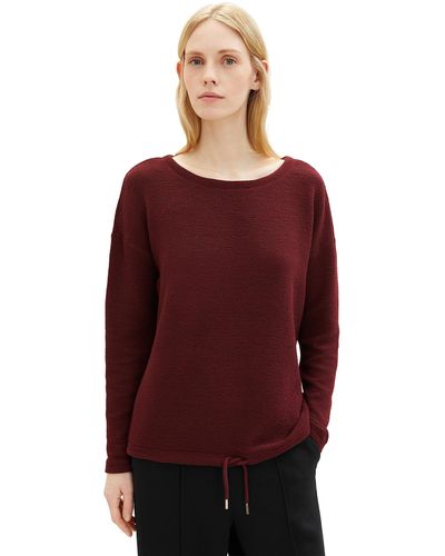 Tom Tailor 1038177 Sweatshirt mit Struktur & Kordelzug - Rot