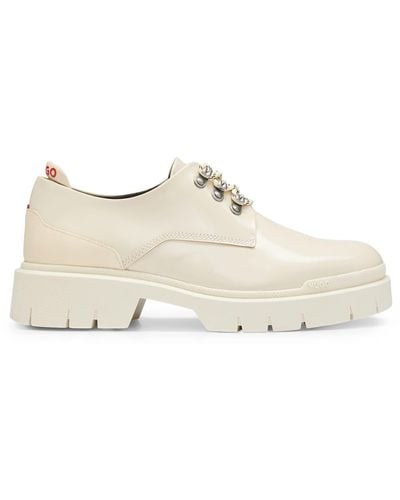 HUGO Leather Derby Shoes With Chunky Rubber Outsole - White