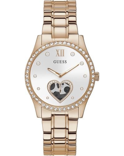 Guess Shaped Cut-Thru 38mm Watch – White Dial Rose Gold-Tone Stainless Steel Case & - Mettallic