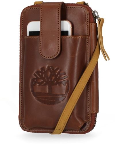 Timberland Leather Phone Crossbody Wallet Bag RFID-Leder-Umhängetasche - Braun