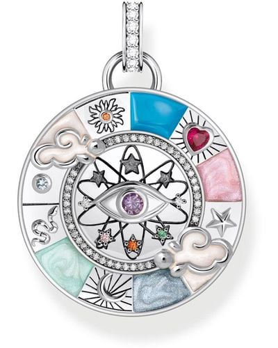 Thomas Sabo Silver Pendant Wheel Of Fortune With Cold Enamel And Stones 925 Sterling Silver - Blue
