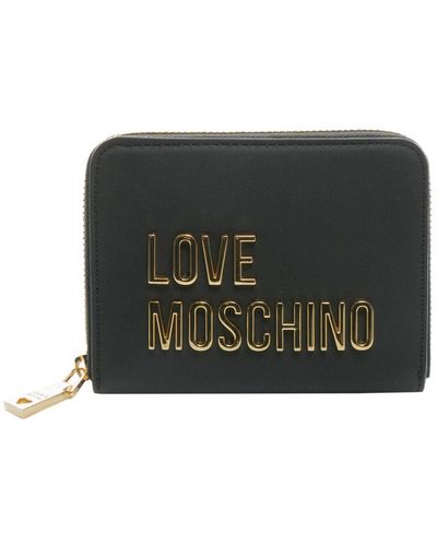 Moschino Portafoglio donna Love zip around medio ecopelle nero logo gold AS24MO03 JC5613 NERO - Schwarz