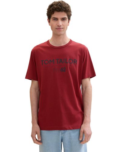 Tom Tailor Basic T-Shirt mit Logo-Print - Rot