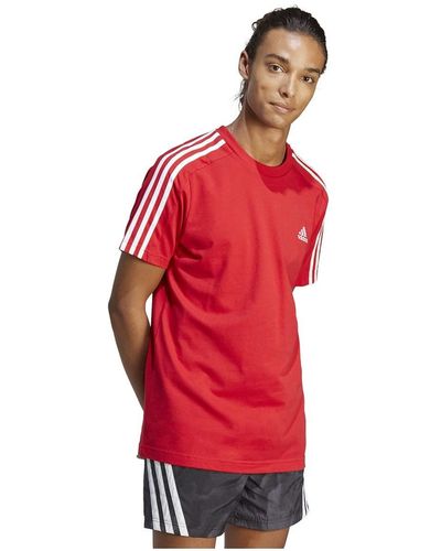 adidas , Essentials Single Jersey 3-stripes, T-shirt, Betere Scharlaken/wit, M, Man - Rood