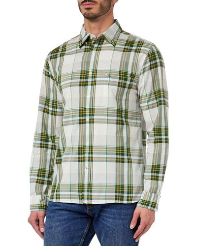 Tommy Hilfiger Hombre Camisa Natural Soft Check ga Larga - Verde