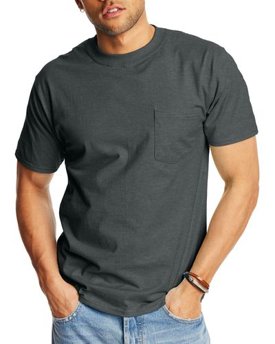 Hanes Mens Short-sleeve Beefy T-shirt With Pocket T Shirt - Gray