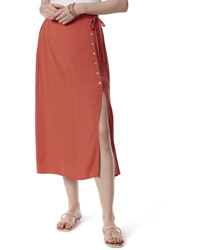 Jessica Simpson Irina Side Tie Button Slit Skirt - Red