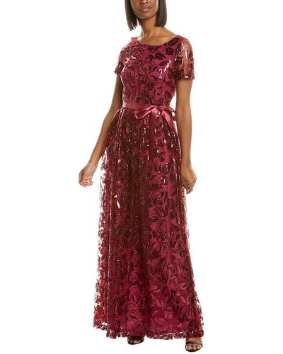 Tahari Short Sleeve Lace Gown - Red