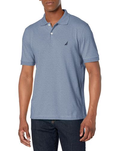 Nautica Short Sleeve Solid Cotton Pique Polo Shirt Poloshirt - Blau