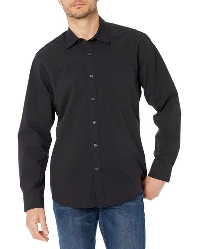 Amazon Essentials Regular-fit Long-sleeve Solid Casual Poplin Shirt - Black