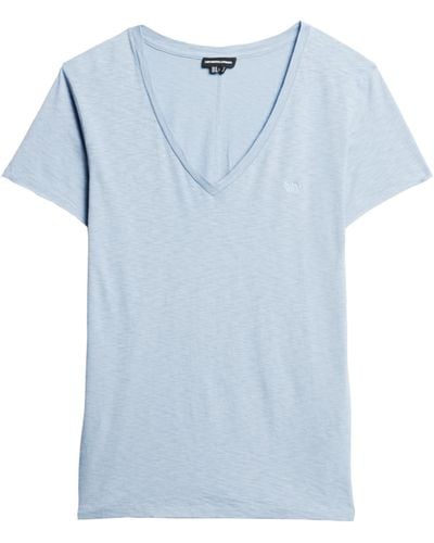 Superdry Strukturiertes T-Shirt mit V-Ausschnitt und Stickerei Ewig Blau 44