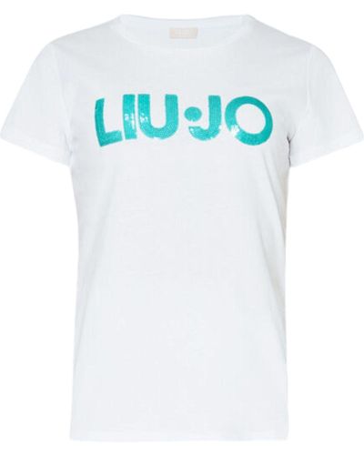 Liu Jo Liu Jo T-Shirt ica Corta con Logo E Applicazioni MA4322J5904 Bianco - Blu