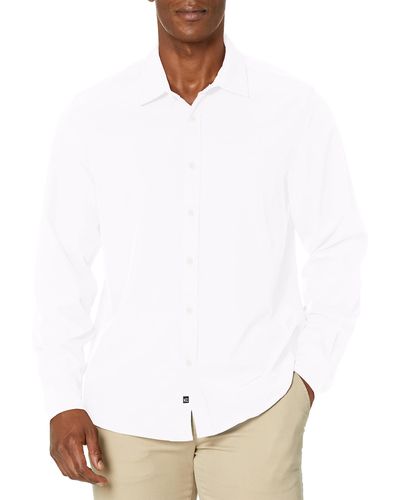 Kenneth Cole Stretch Solid Button-down Long Sleeve Shirt - White