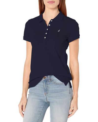 Nautica Womens 5-button Short Sleeve Breathable 100% Cotton Polo Shirt - Black