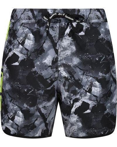 Reebok S Swim Shorts In Grey Camo Print - Black