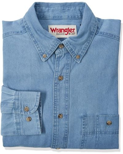 Wrangler Denim Button Down Shirts - Blue